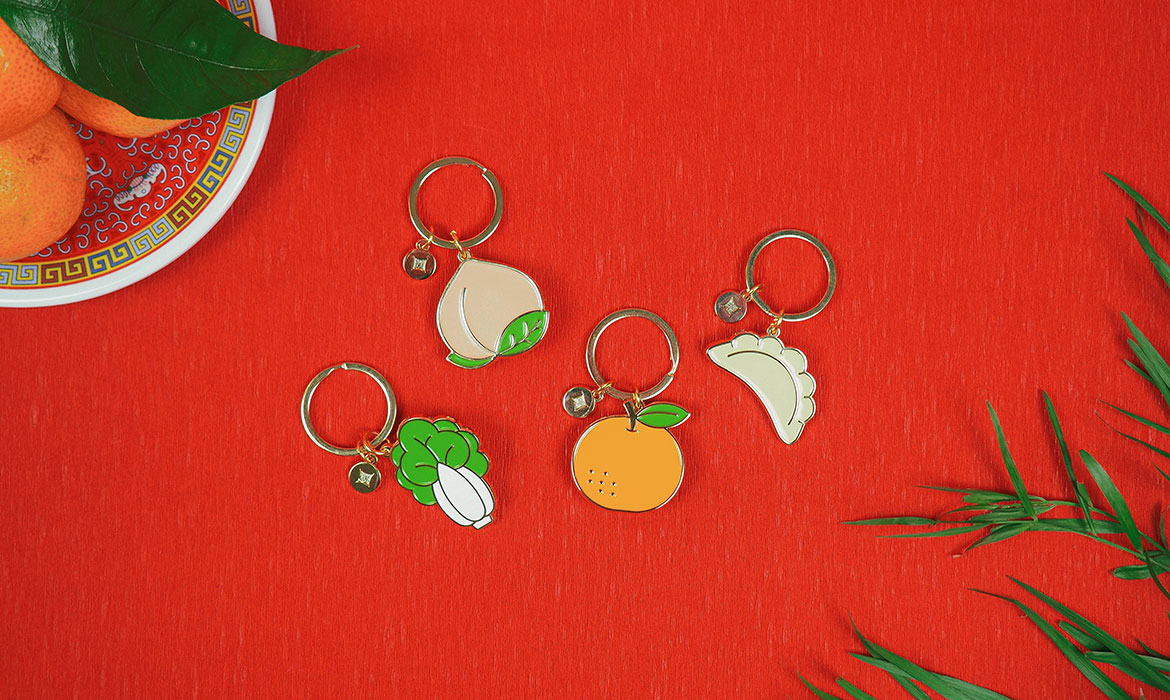 Lunar New Year 'Good Fortune Market' Keychain and Macaron Bundle